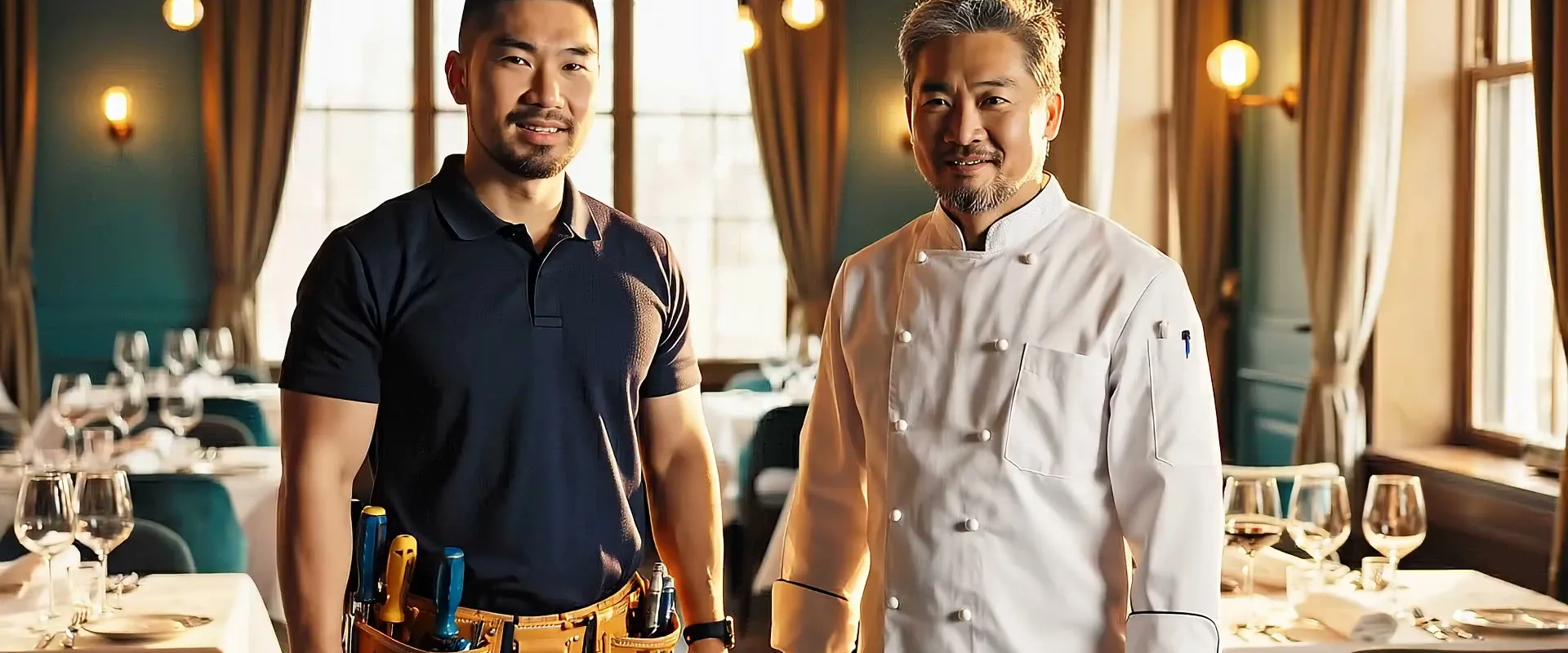 Armus technician shaking hands with a restaurant owner after an emergency refrigeration repair