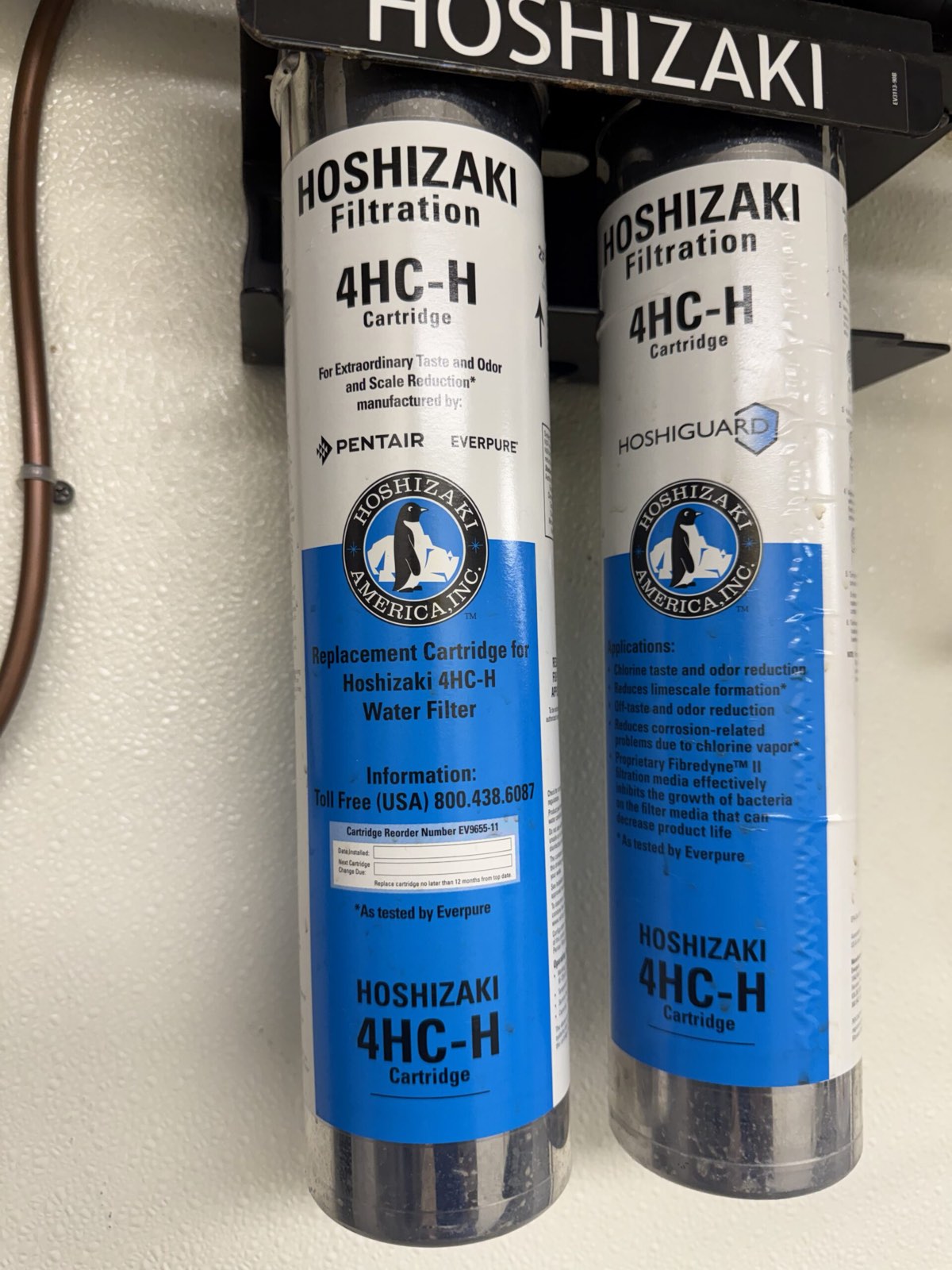 Hoshizaki water filtration cartridges installed in unit — commercial ice machine repair, Armus Refrigeration (MA & RI)