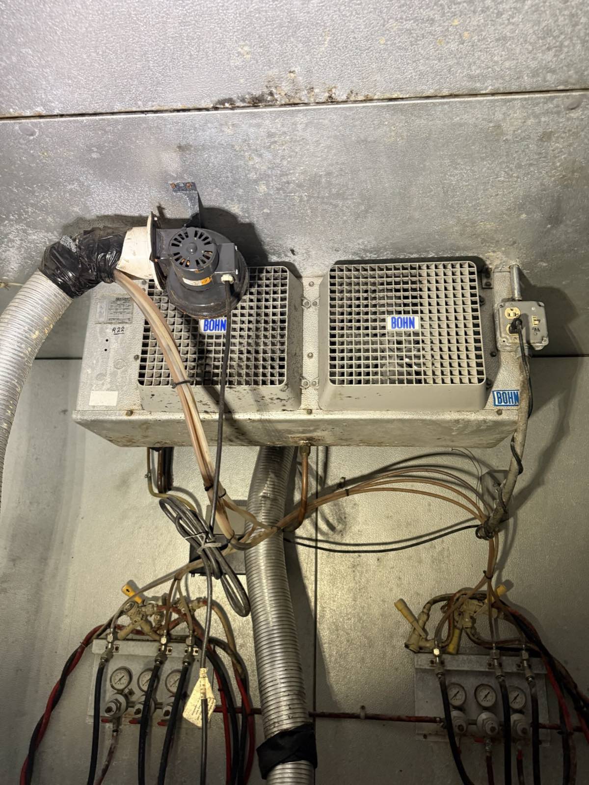 Bohn evaporator units mounted inside walk-in cooler — walk-in cooler repair, Armus Refrigeration (MA & RI)