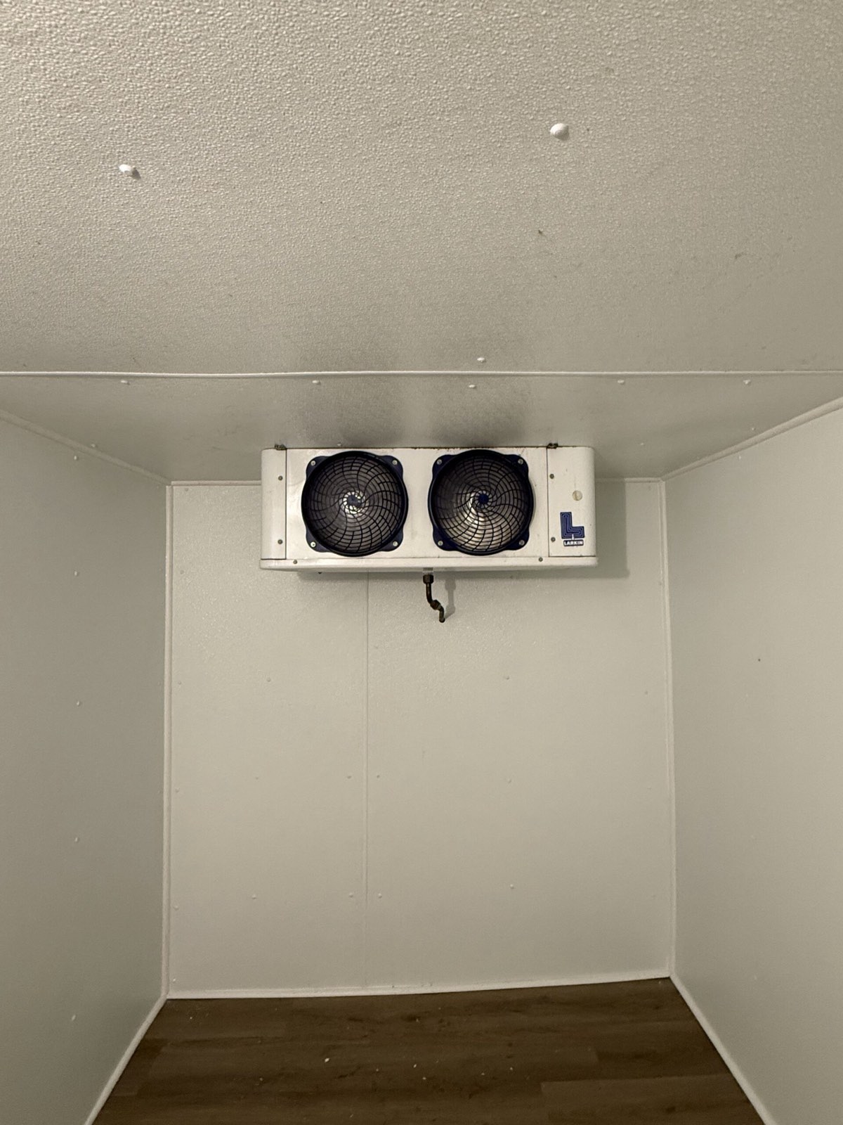 Dual fan evaporator unit mounted in walk-in cooler — walk-in cooler repair, Armus Refrigeration (MA & RI)
