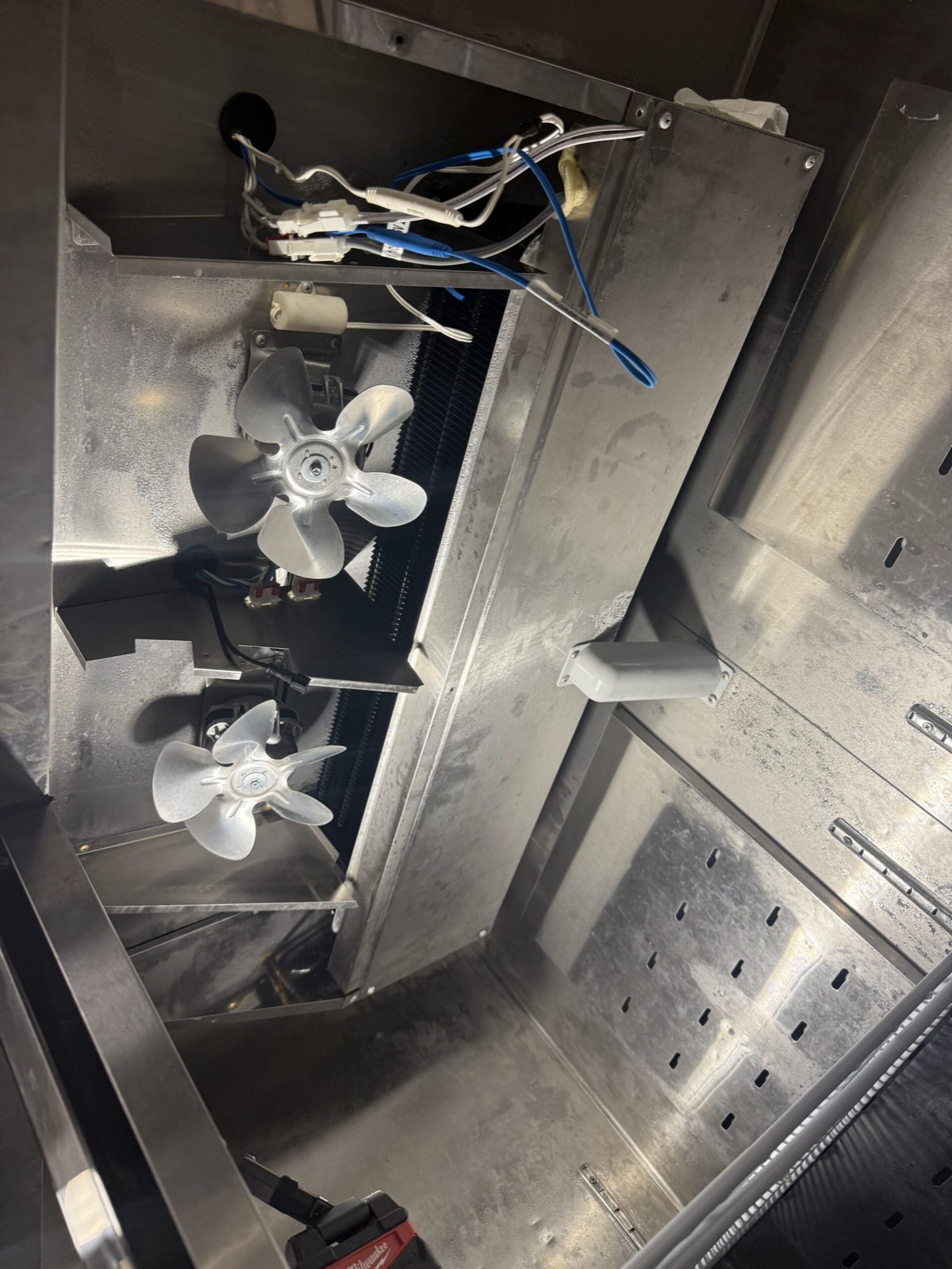 Interior view of walk-in cooler evaporator fans — walk-in cooler repair, Armus Refrigeration (MA & RI)